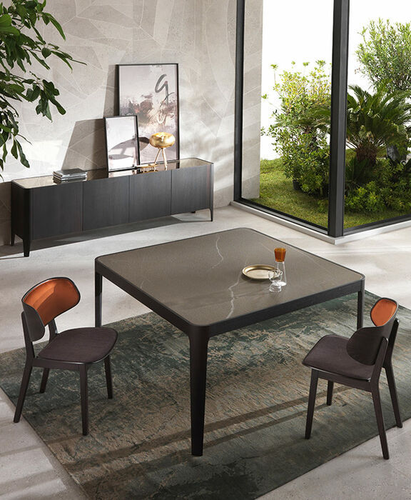 Tavolo quadrato allungabile moderno e di design piano ceramica o cristallo - Cross, Riflessi