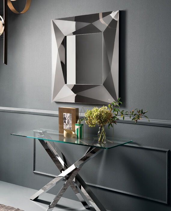 Specchio quadrato da ingresso o salotto dal design moderno ed elegante, con cornice specchiante - Diamond, Riflessi
