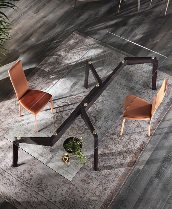 Glide, tavolo di design in cristallo, Riflessi
